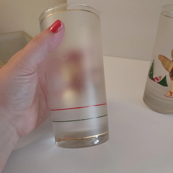 Vintage Frosted Culver 22kt Gold Holiday Yule Bear Shammed Highballs x 4 - Picture 5 of 12